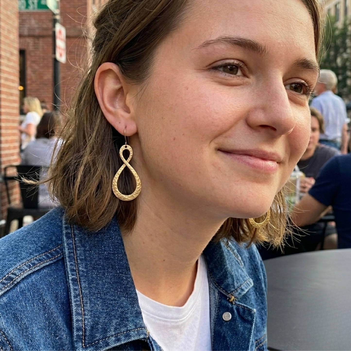 Hammered Brass Infinity Earrings - Large Figure-Eight Statement Dangles - Handcrafted Boho Drop Jewelry for Women
