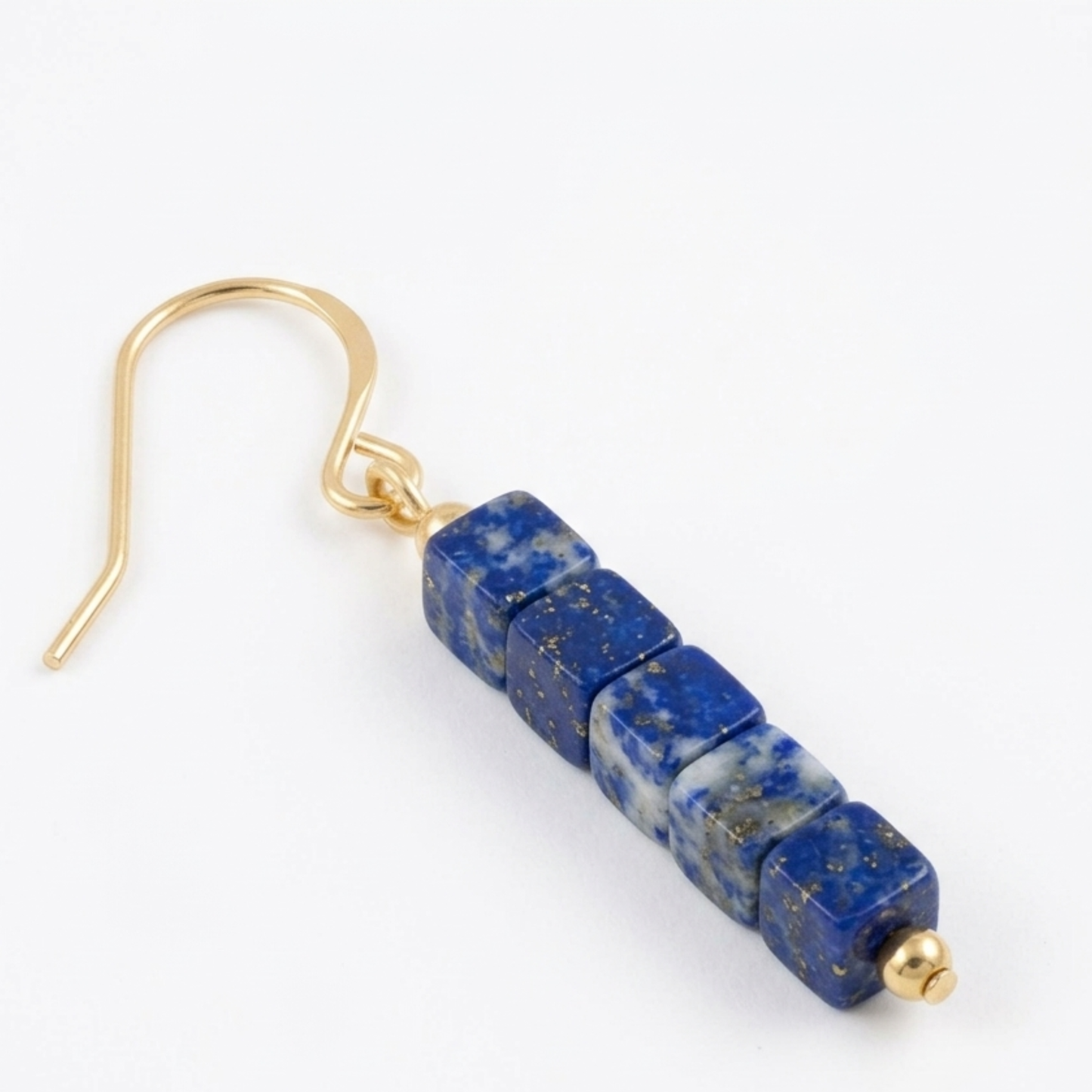 Handmade Lapis Lazuli Dangle Earrings - Dark Blue Gemstone Cube Drop Earrings in Gold-Tone Brass
