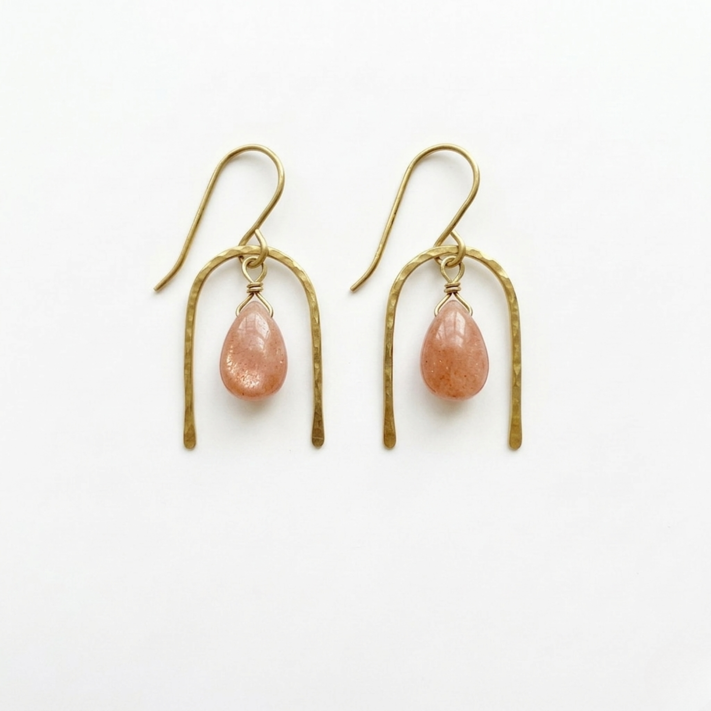 Gemstone Dangle Earrings - Choice of Chrysoprase Sunstone or Lapis Lazuli - Minimalist Gold Brass Bead Jewelry