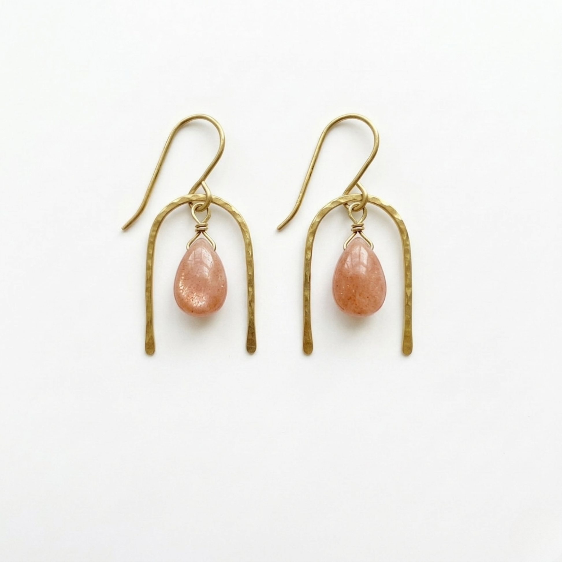 Gemstone Dangle Earrings - Choice of Chrysoprase Sunstone or Lapis Lazuli - Minimalist Gold Brass Bead Jewelry
