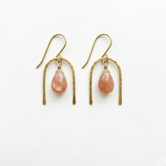 Gemstone Dangle Earrings - Choice of Chrysoprase Sunstone or Lapis Lazuli - Minimalist Gold Brass Bead Jewelry