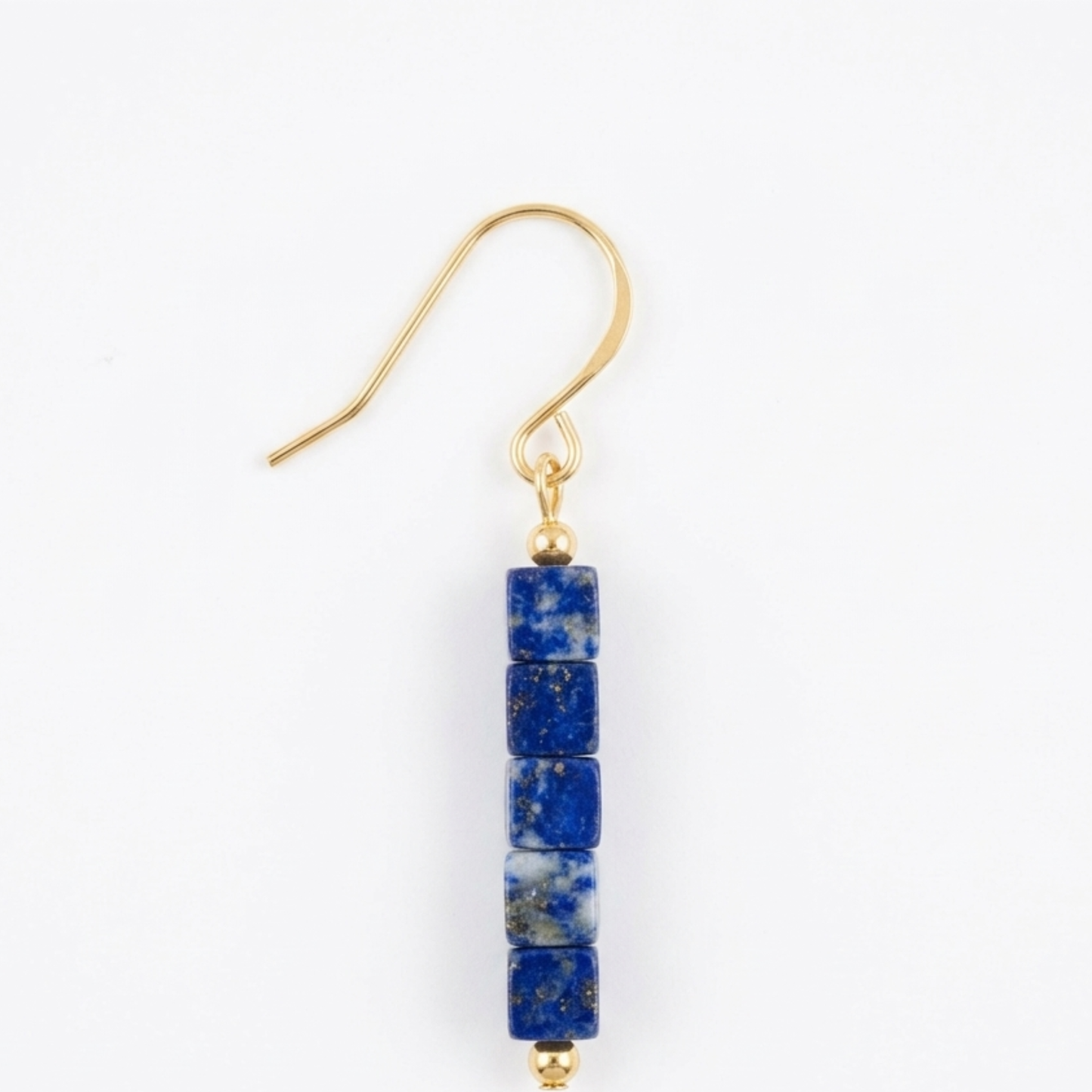 Handmade Lapis Lazuli Dangle Earrings - Dark Blue Gemstone Cube Drop Earrings in Gold-Tone Brass