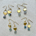 Blue Fluorite Drop Earrings with Hammered Brass Parts, One of a Kind Handmade Jewelry