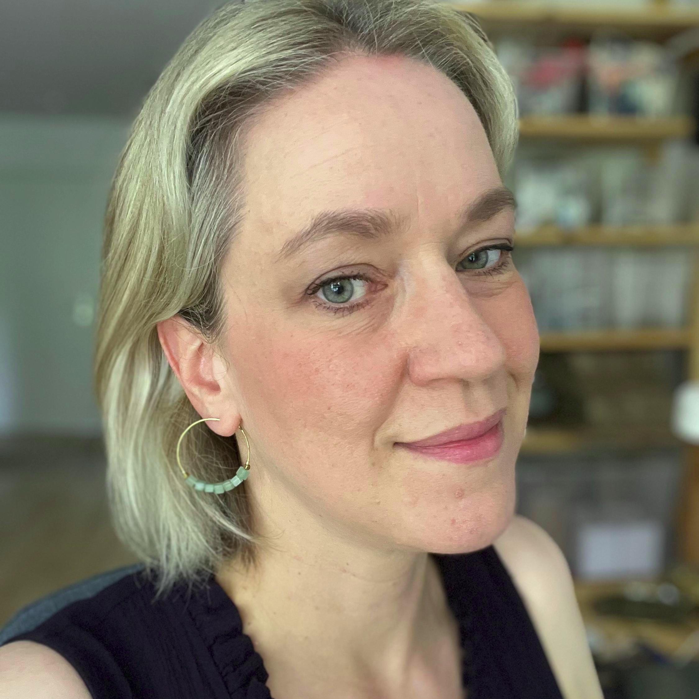 Red Jasper Creole, Hoop Earrings with Cube Shaped Gemstones, Handmade Skinny Hoops