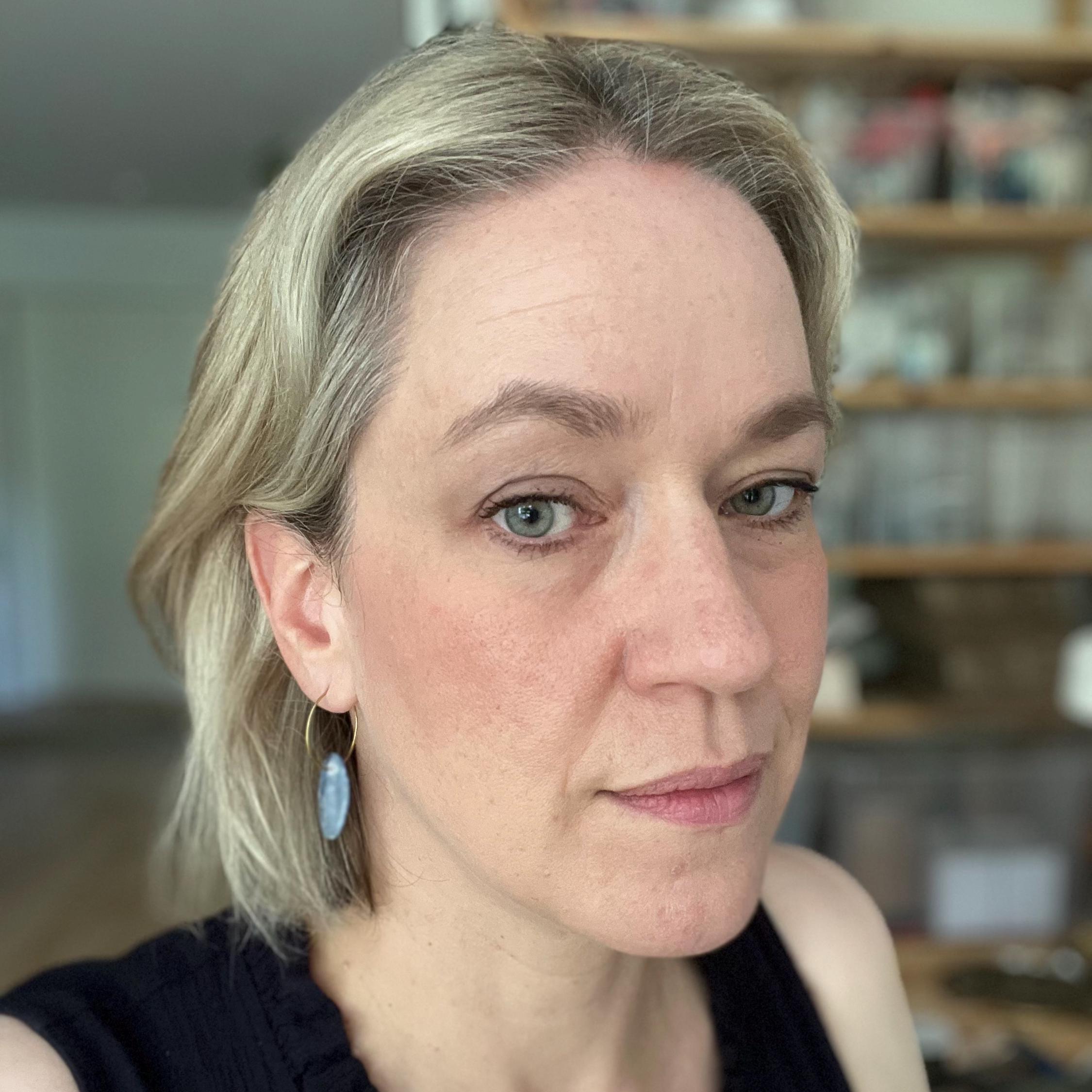 Kyanite Creole Earrings, Hammered Brass Hoops with Blue Gemstones, Crystal Earring