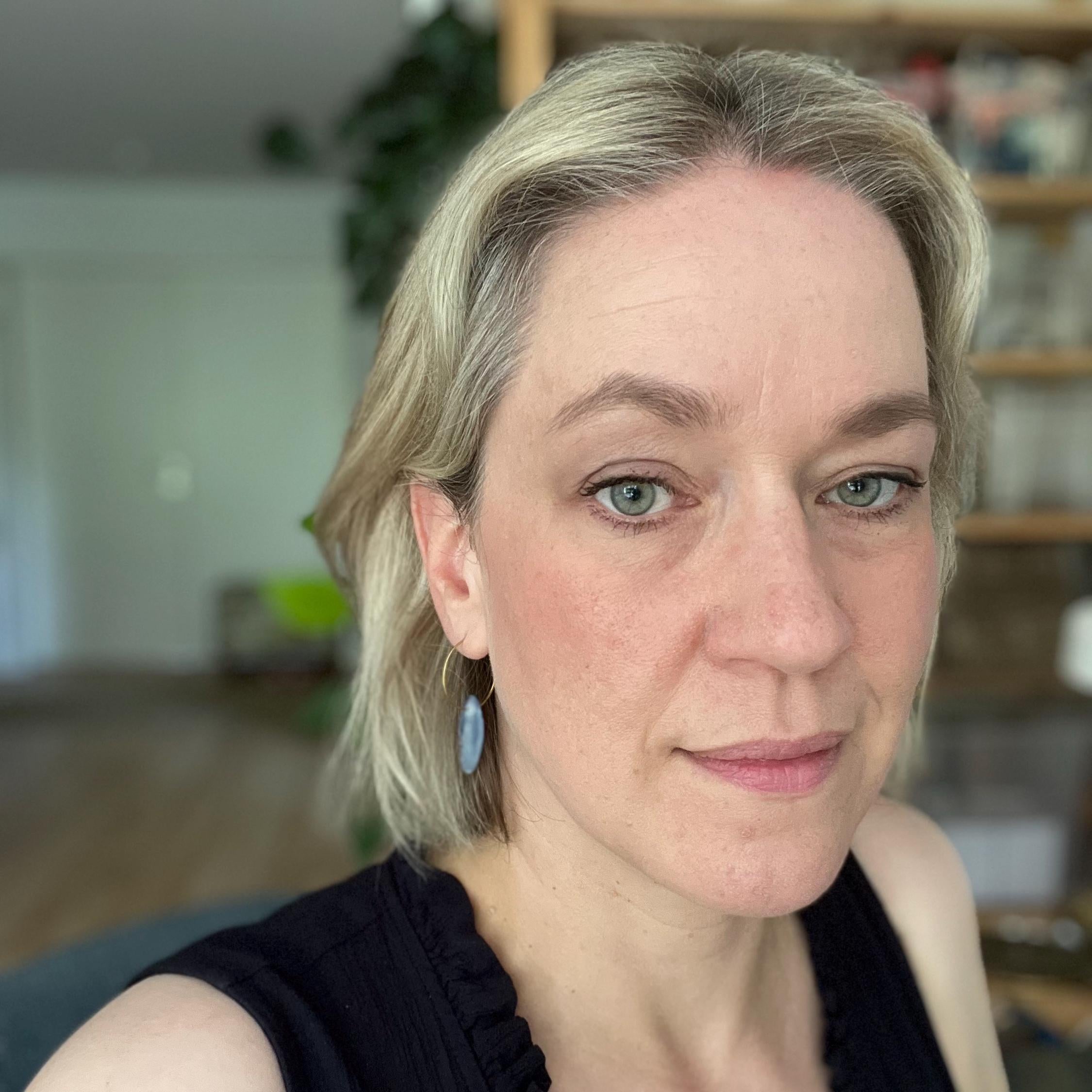 Kyanite Creole Earrings, Hammered Brass Hoops with Blue Gemstones, Crystal Earring