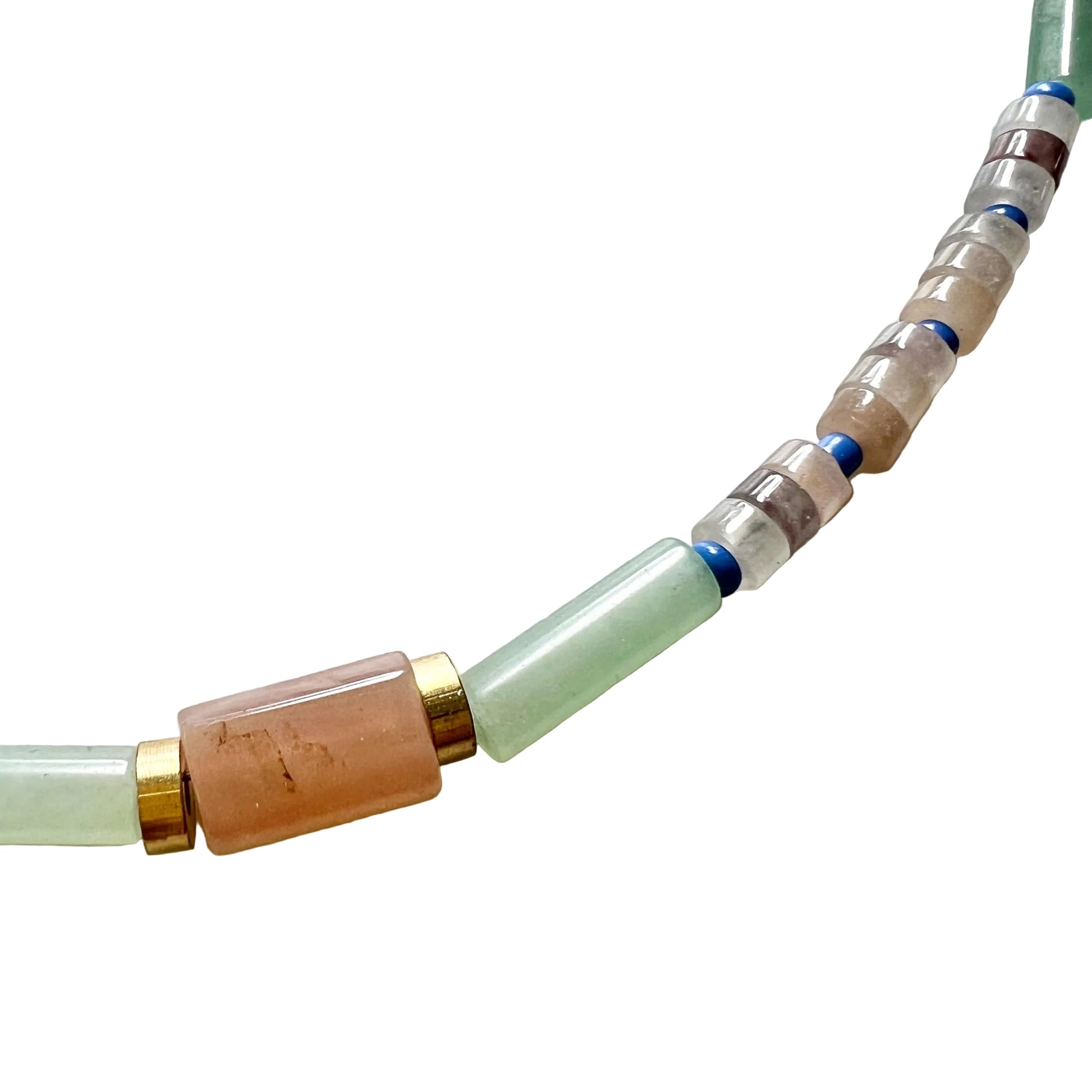 Surfer Necklace with Sunstone and Quartz, Colorful Mixed Gemstone and Seed Bead Necklace