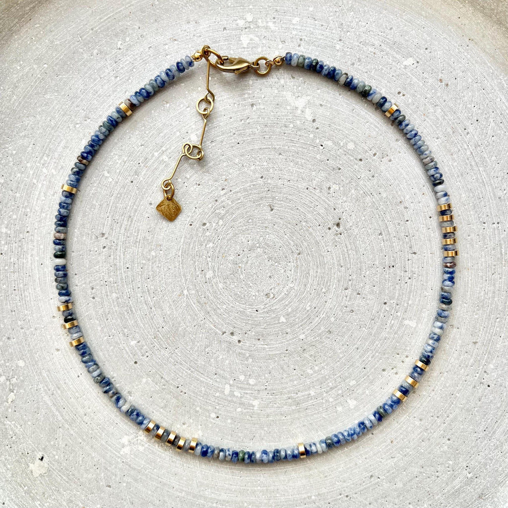 Beaded Sodalite Necklace, Gemstone Jewelry, Adjustable Length, Blue Hippie Jewelry