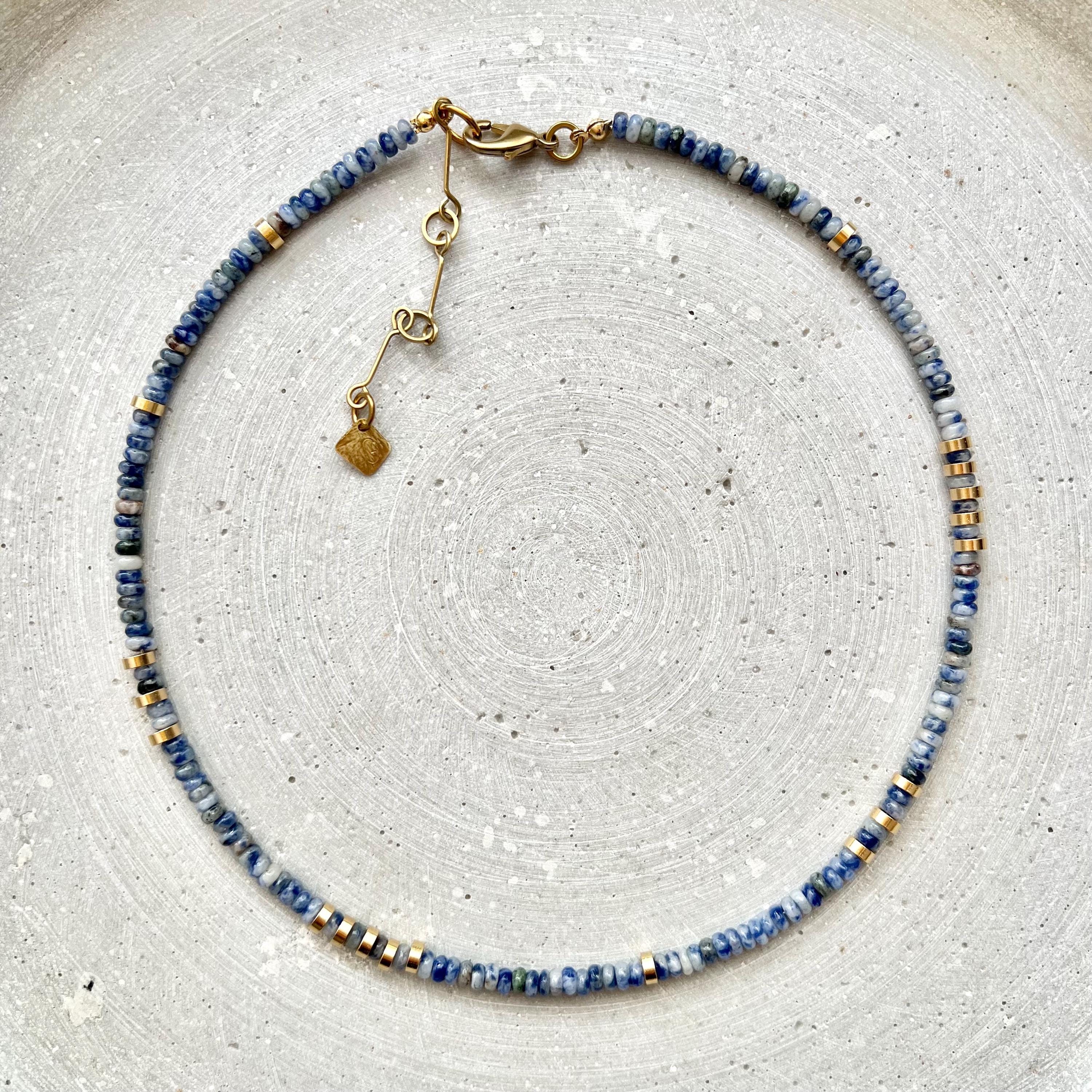 Beaded Sodalite Necklace, Gemstone Jewelry, Adjustable Length, Blue Hippie Jewelry