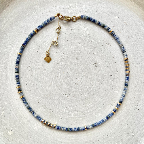 Beaded Sodalite Necklace, Gemstone Jewelry, Adjustable Length, Blue Hippie Jewelry