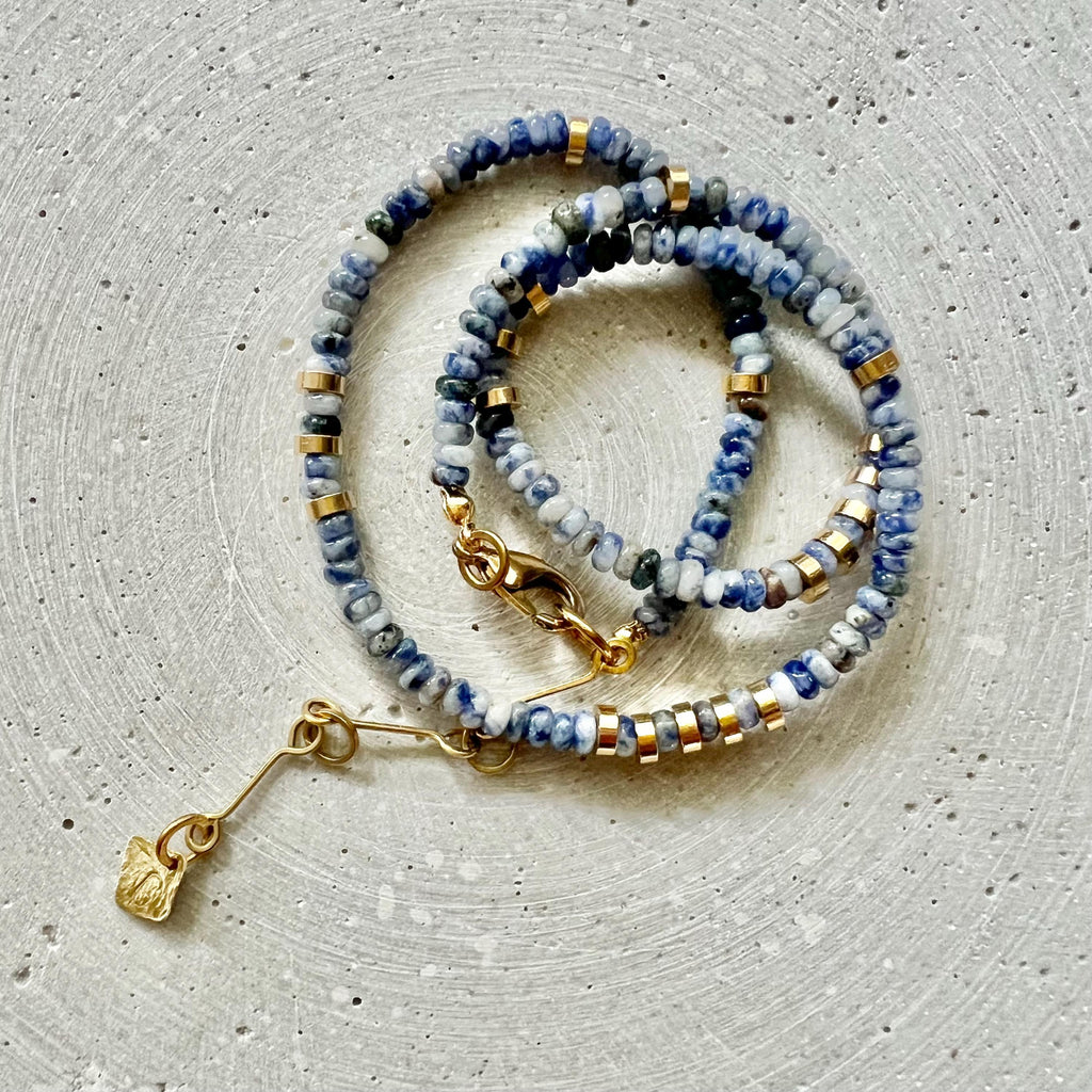 Beaded Sodalite Necklace, Gemstone Jewelry, Adjustable Length, Blue Hippie Jewelry