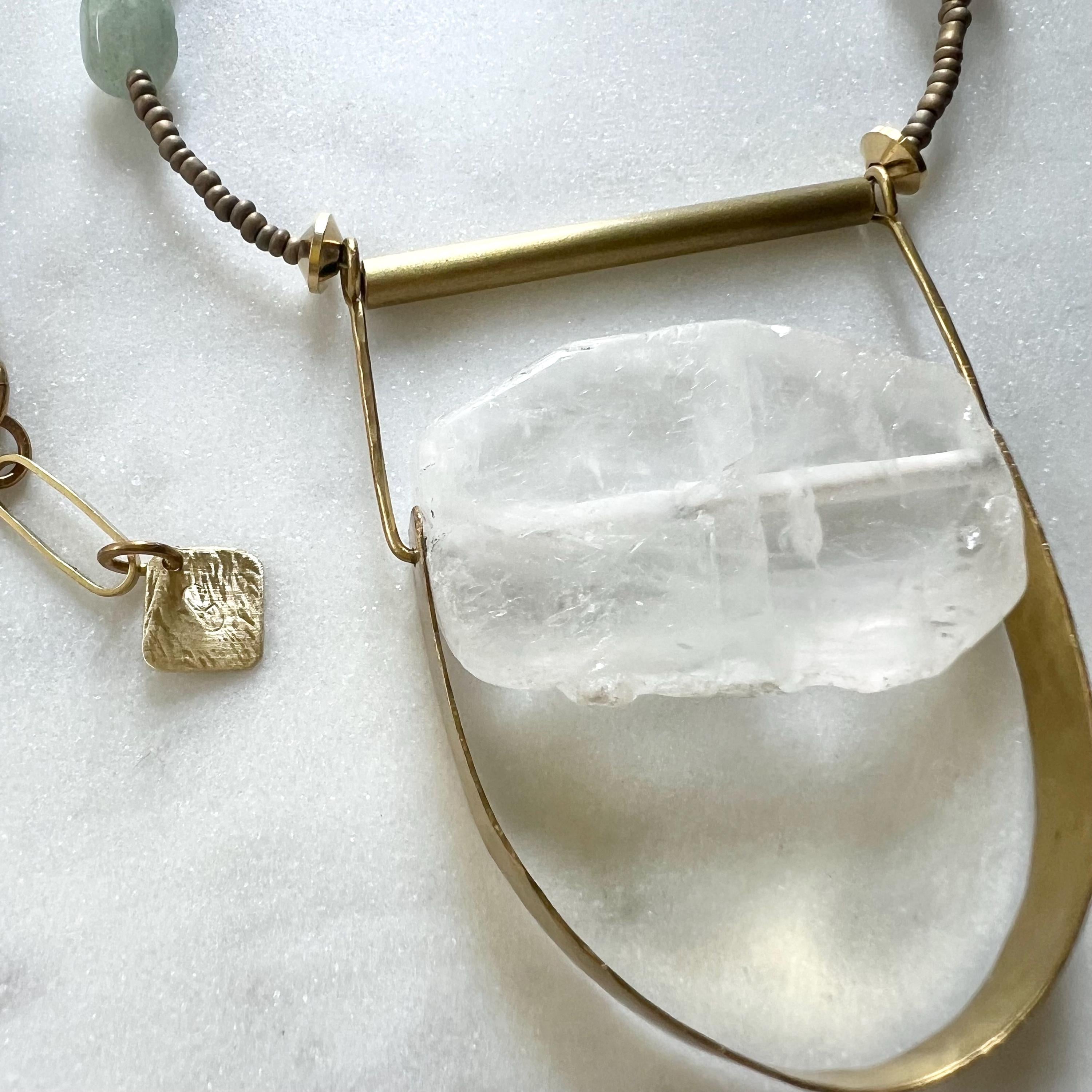 Long Mixed Quartz and Seed Bead Necklace with Aventurine and Agate Nuggets, Handmade Boho Statement Necklace