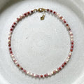 Strawberry Quartz and Red Jasper Necklace, Mixed Gemstone Chain, Pink and Red Beaded Stone Collier