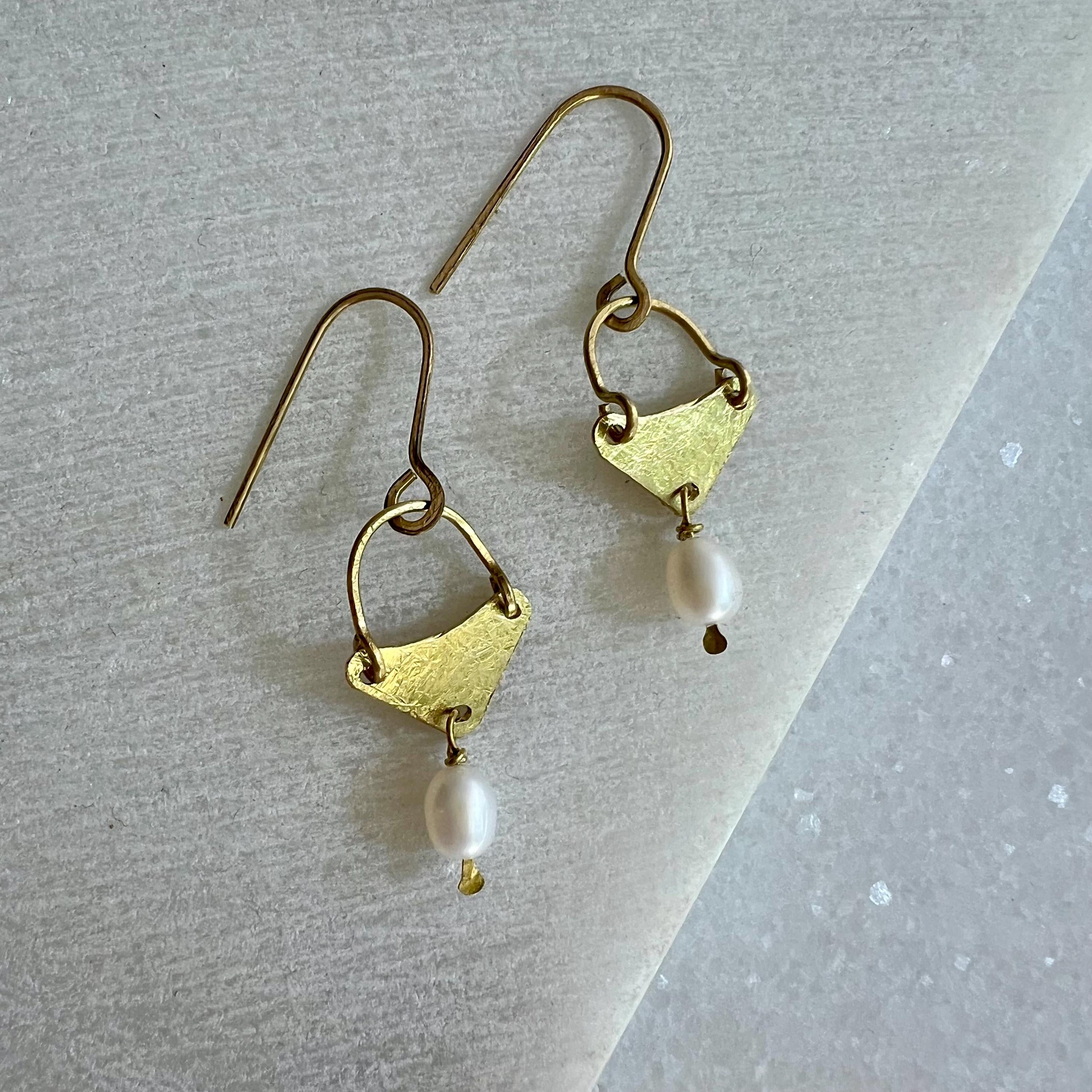Freshwater Pearl Earrings, Minimalist Brass Chandelier, Handmade Bridesmaid Pearl Jewelry