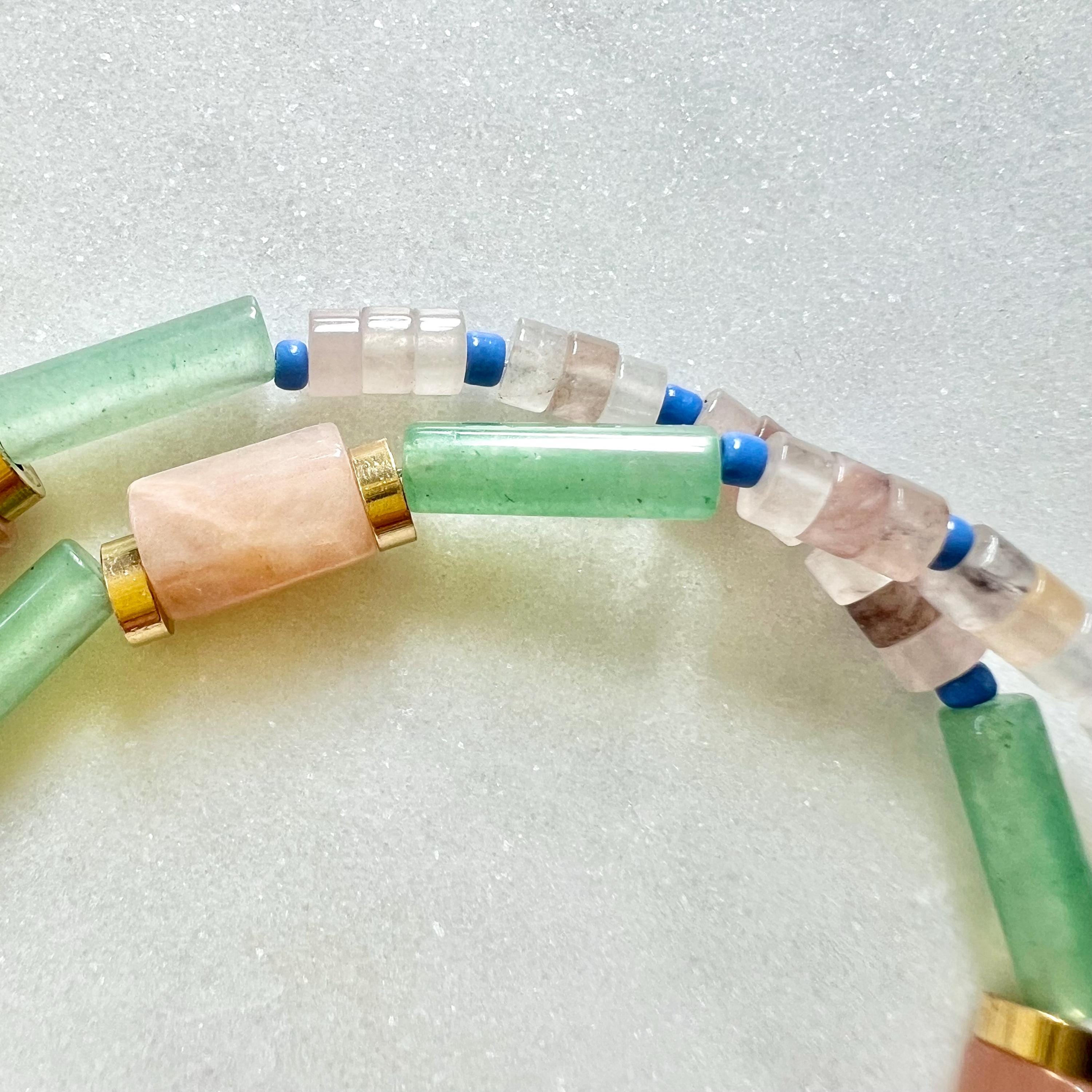 Surfer Necklace with Sunstone and Quartz, Colorful Mixed Gemstone and Seed Bead Necklace
