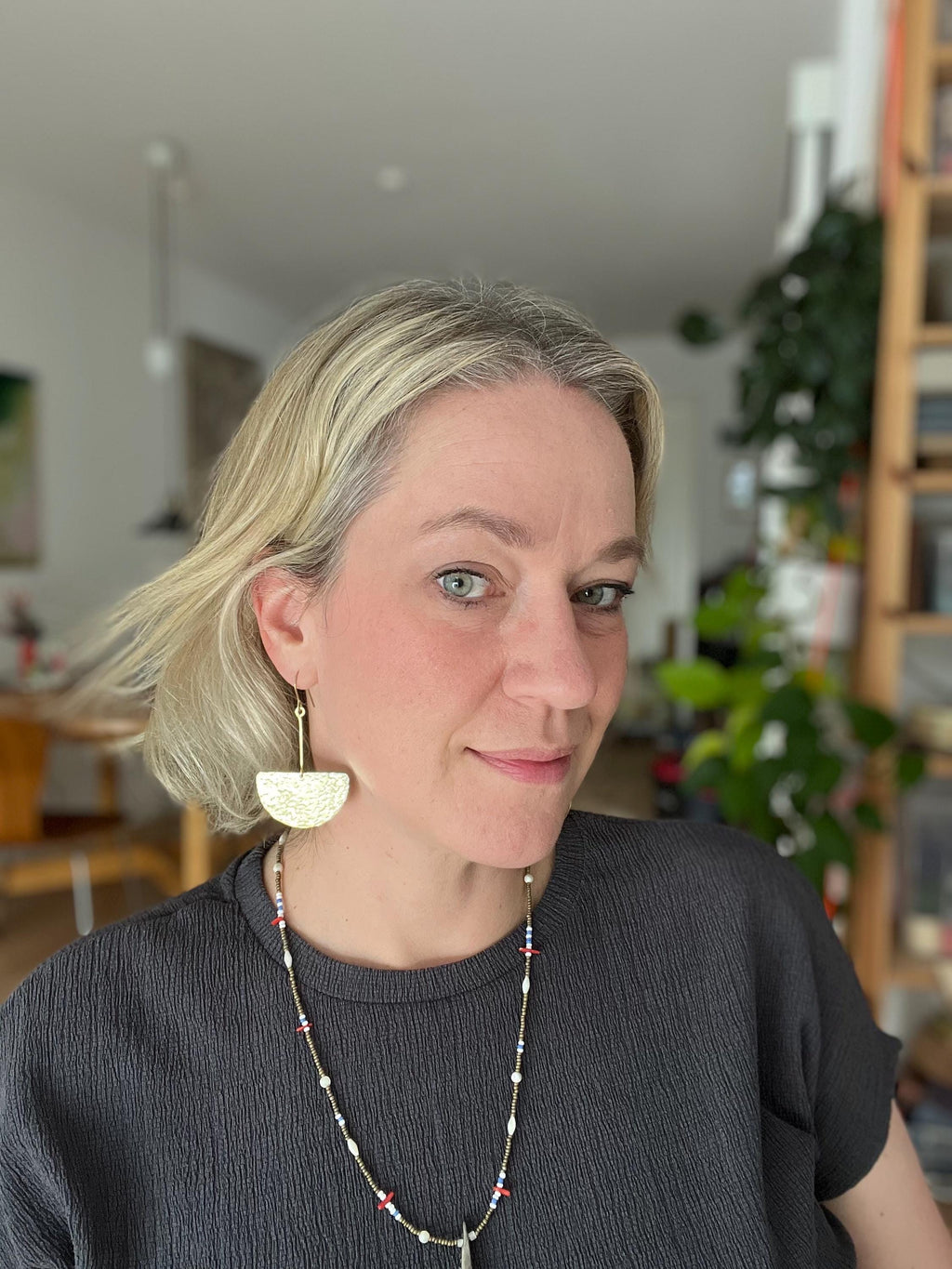 Extra Long Half Circle Earrings, Hammered Brass Statement Earring, Golden Dangle, Large Chandelier