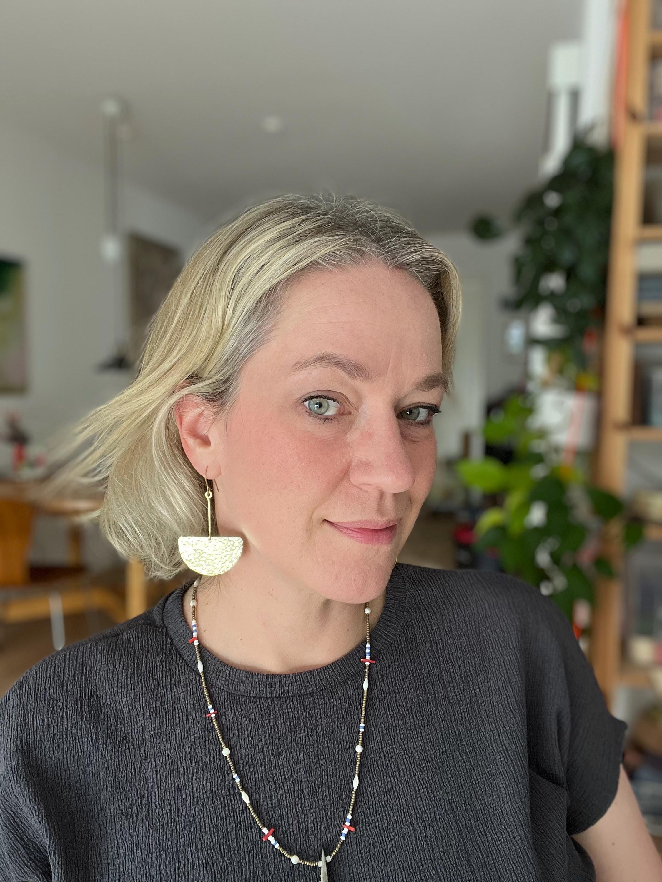 Extra Long Half Circle Earrings, Hammered Brass Statement Earring, Golden Dangle, Large Chandelier