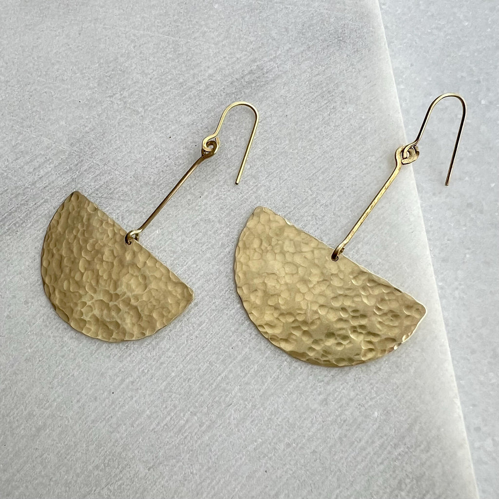 Extra Long Half Circle Earrings, Hammered Brass Statement Earring, Golden Dangle, Large Chandelier