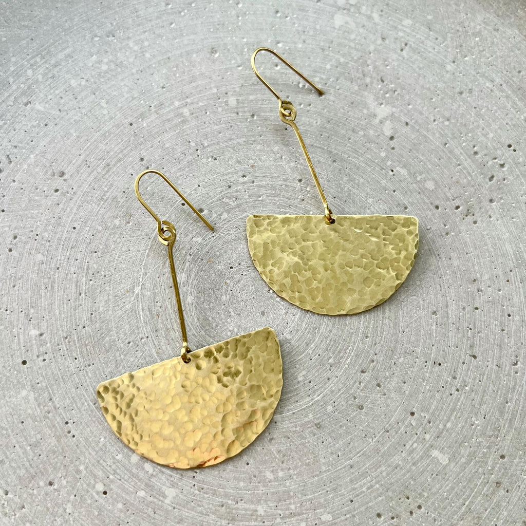 Extra Long Half Circle Earrings, Hammered Brass Statement Earring, Golden Dangle, Large Chandelier
