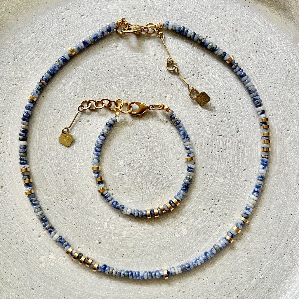 Beaded Sodalite Necklace, Gemstone Jewelry, Adjustable Length, Blue Hippie Jewelry