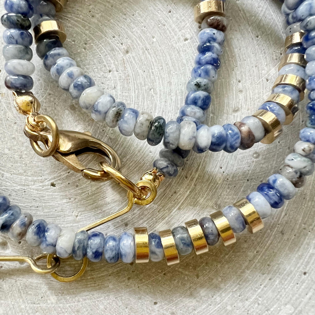 Beaded Sodalite Necklace, Gemstone Jewelry, Adjustable Length, Blue Hippie Jewelry
