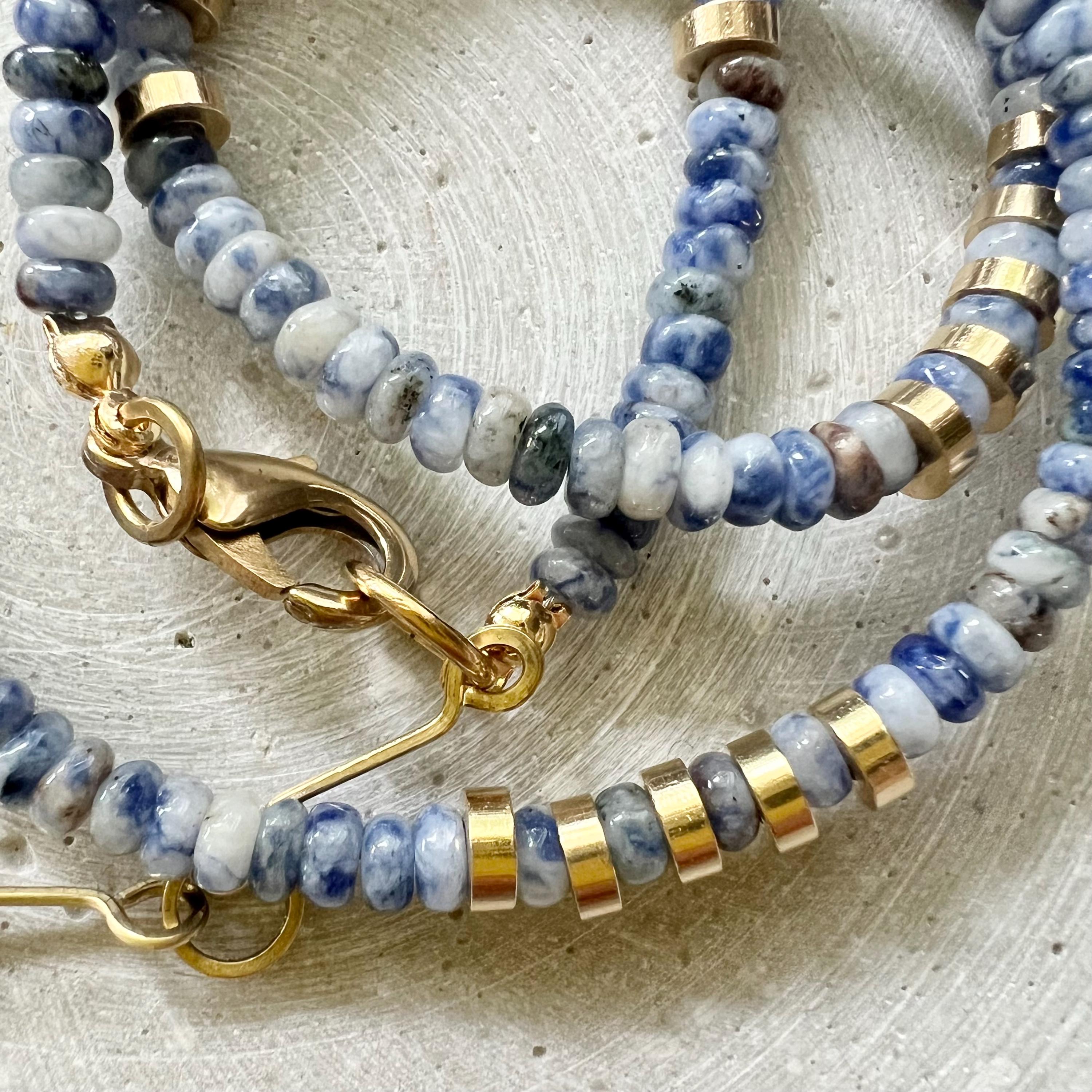 Beaded Sodalite Necklace, Gemstone Jewelry, Adjustable Length, Blue Hippie Jewelry