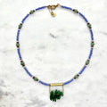 Royal Blue Seed Bead Necklace with Aventurine Pendant, Blue and Green Boho Jewelry, One of a Kind