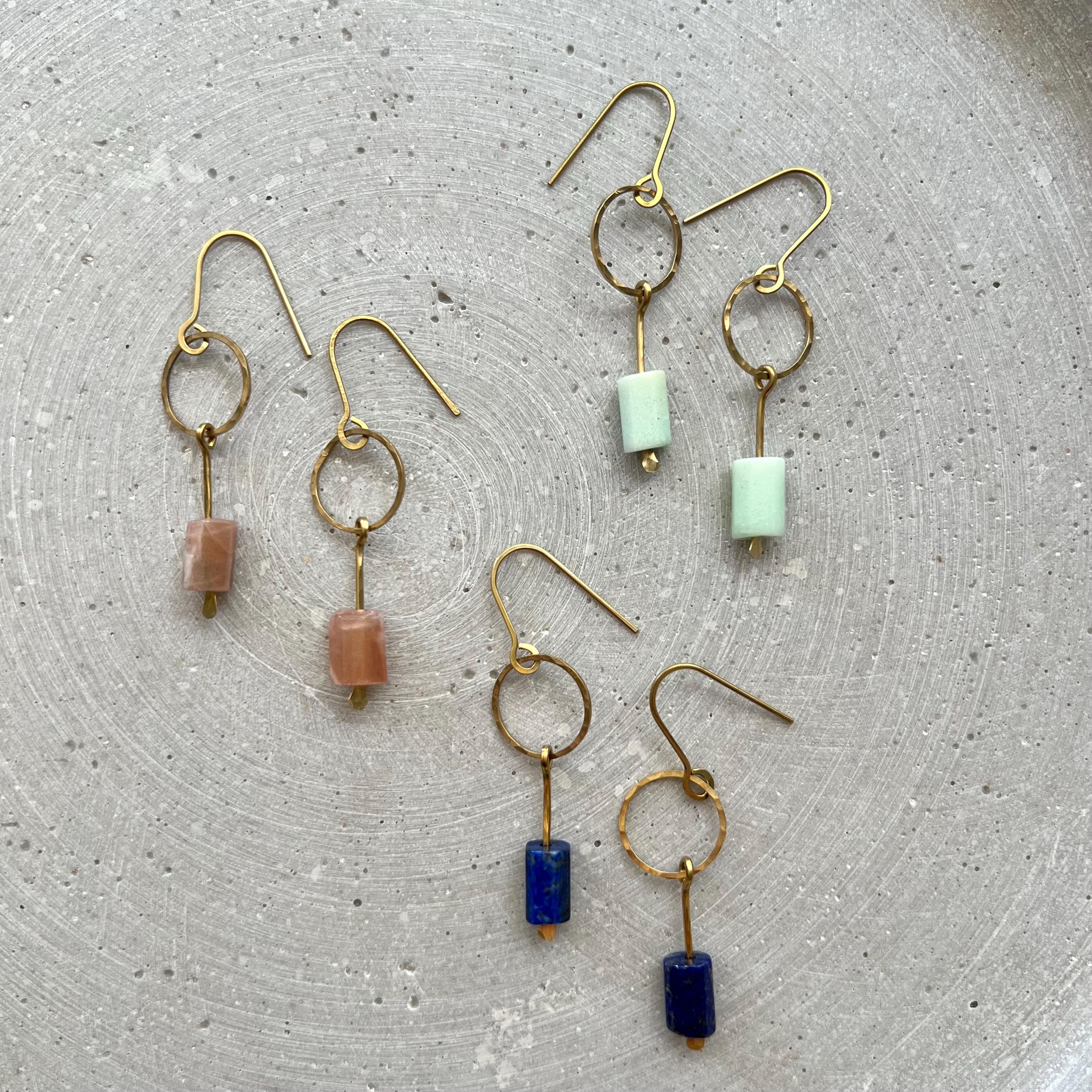 Gemstone Dangle Earrings with Choice of Beads, Minimalist Chrysoprase, Sunstone or Lapislazuli Earrings