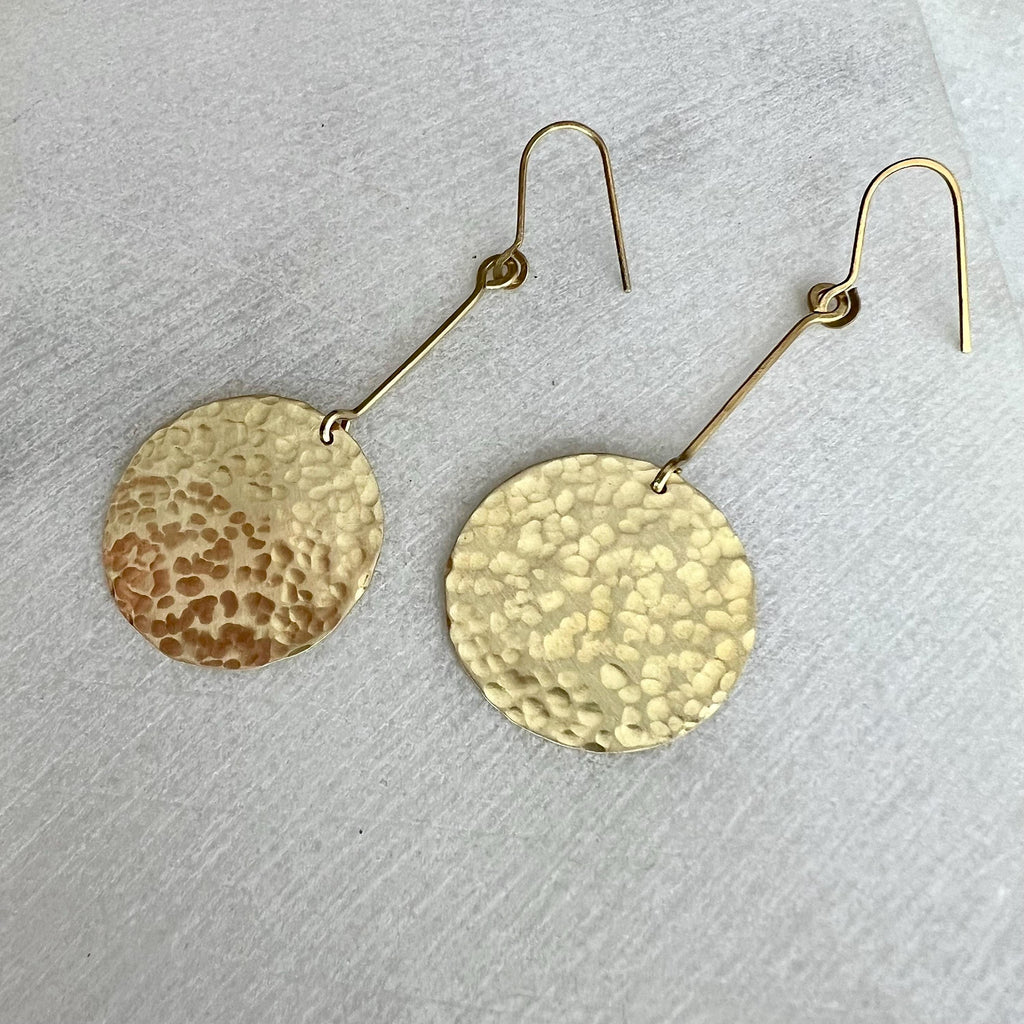 Extra Long Circle Earrings, Hammered Brass Statement Earring, Golden Dangle, Large Chandelier