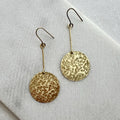 Extra Long Circle Earrings, Hammered Brass Statement Earring, Golden Dangle, Large Chandelier