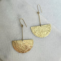 Extra Long Half Circle Earrings, Hammered Brass Statement Earring, Golden Dangle, Large Chandelier