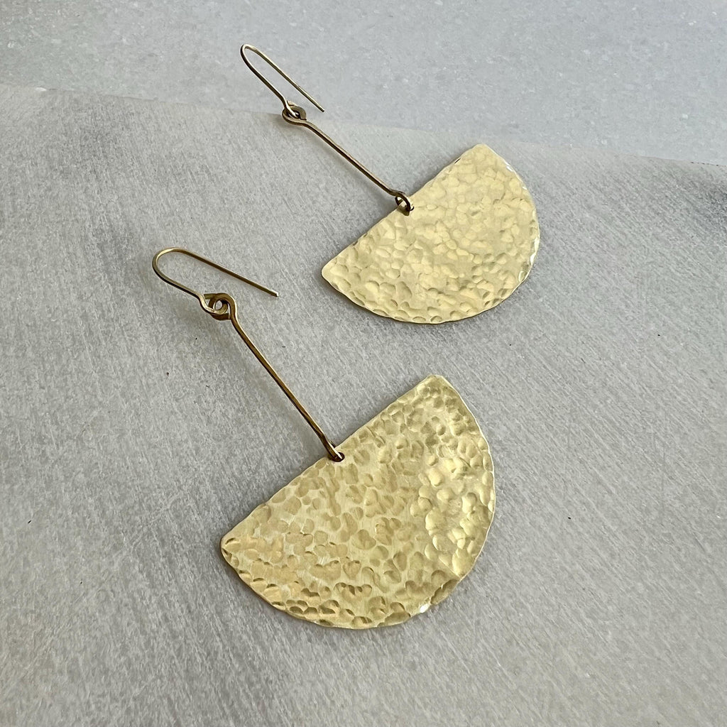 Extra Long Half Circle Earrings, Hammered Brass Statement Earring, Golden Dangle, Large Chandelier