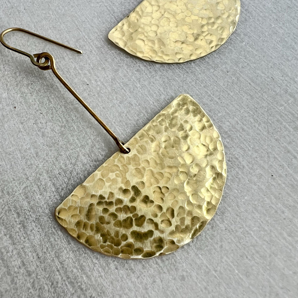 Extra Long Half Circle Earrings, Hammered Brass Statement Earring, Golden Dangle, Large Chandelier